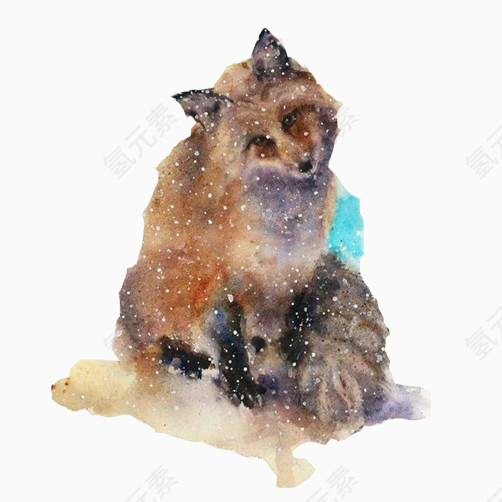 狐狸迷幻水彩画图片