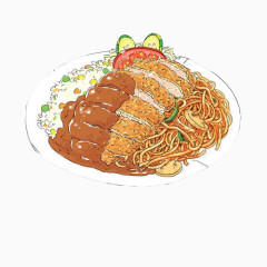 肉丝炒面手绘画素材图片