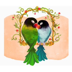 矢量手绘情人节一对牡丹鹦鹉