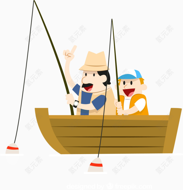 卡通垂钓父子矢量素材下载
