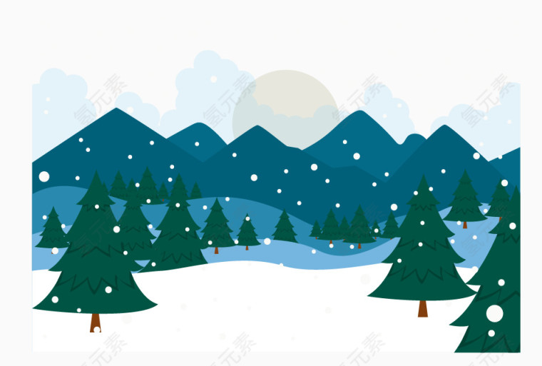 矢量冬雪山峰景色