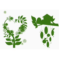 可爱风格绿色小树剪影装饰