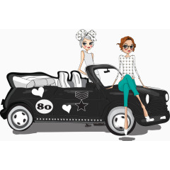 矢量手绘香车美女