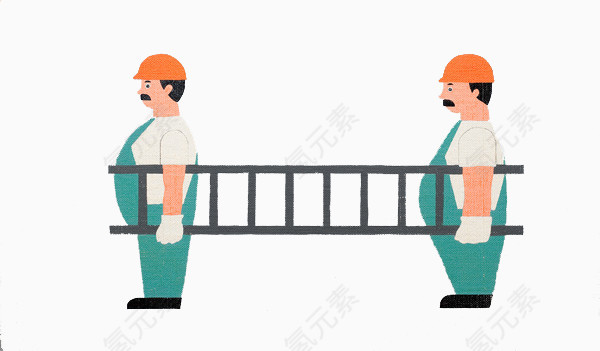 手绘建筑工人抬梯子