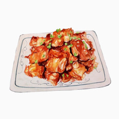 红烧猪肉片手绘画素材图片