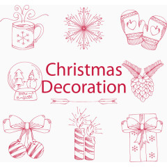 手绘咖啡杯雪花装饰物矢量免费