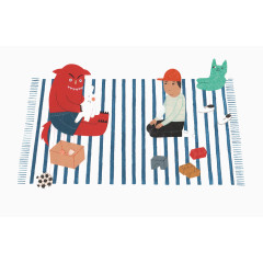 跟狐狸玩的小男孩