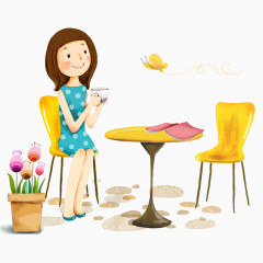 喝茶看书的女人