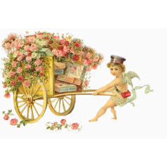 爱神拉着装满鲜花的车