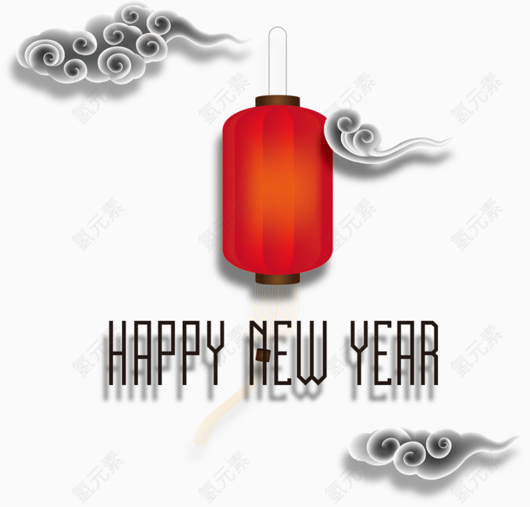 矢量扁平中国风的新年长灯笼祥云