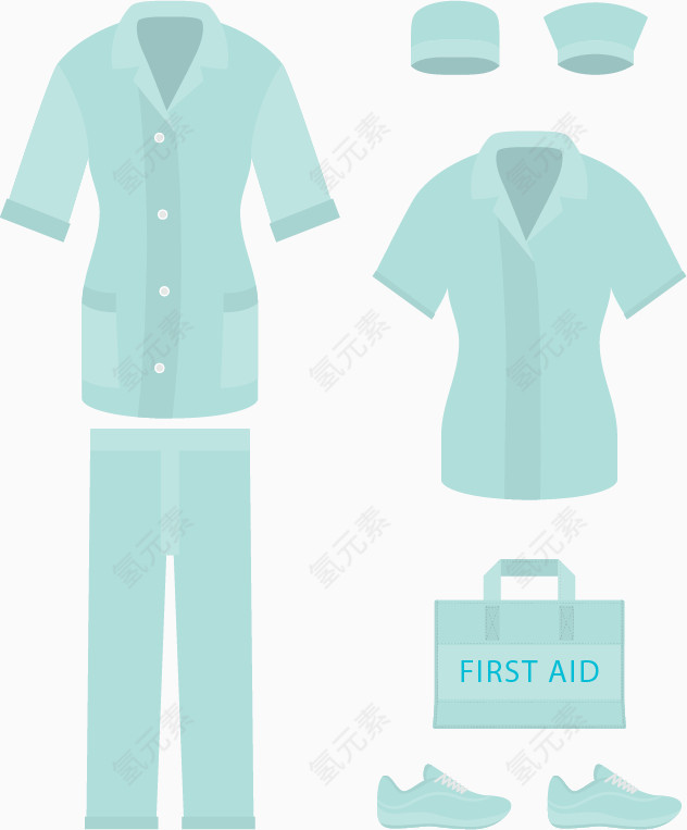 青色护士衣服套装