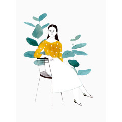 坐着的中分女孩