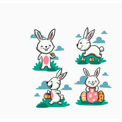 矢量彩色卡通小兔子可爱四款