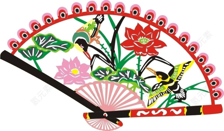 扇子手绘花鸟嬉戏扇面