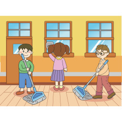 打扫卫生的学生