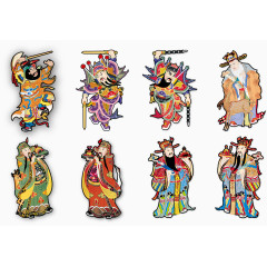 8款中国传统门神财神年画矢量