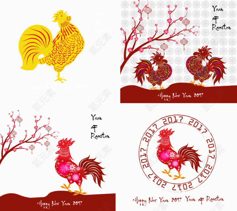 中国风鸡年插画素材库矢量