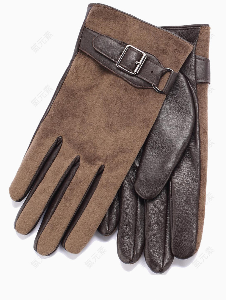 带皮带的褐色皮质男士手套