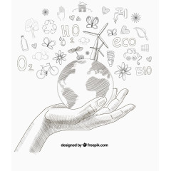 手绘单手托举地球环保插画