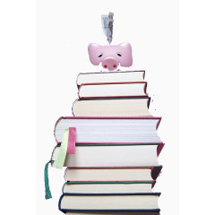 存钱罐一堆书本