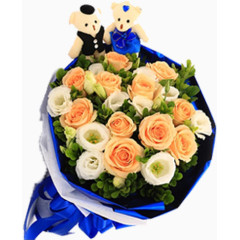 橙色白色玫瑰花束