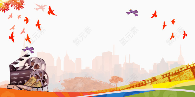 电影元素飞鸟装饰底边