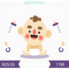 可爱紫色婴儿邀请函