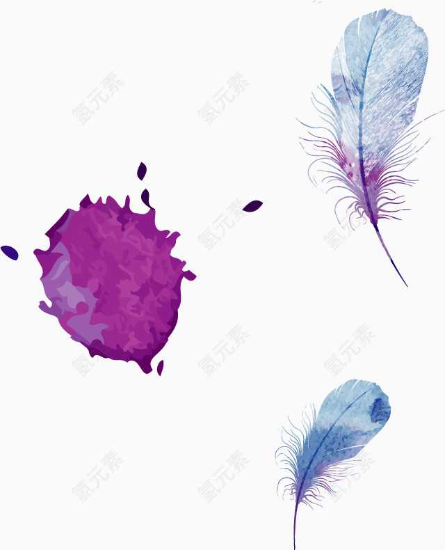 蓝色水彩羽毛矢量图