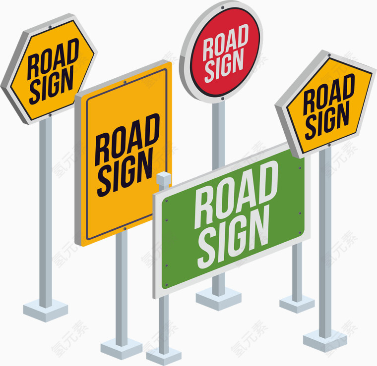 矢量立体警示牌