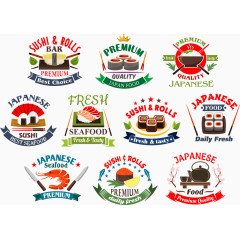 矢量日本菜彩色标签