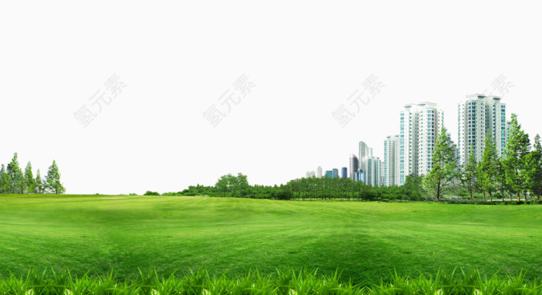 草地建筑背景免抠素材