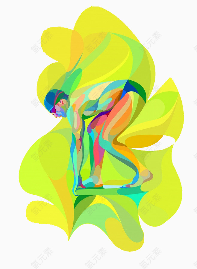 手绘跳水男孩