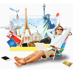 男人和知名建筑