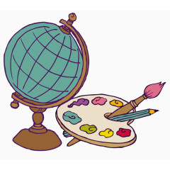 矢量彩色手绘地球仪和画板