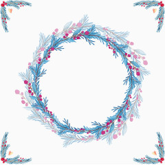 淡蓝色水彩松叶边框