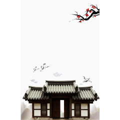 中国风梅花建筑素材背景