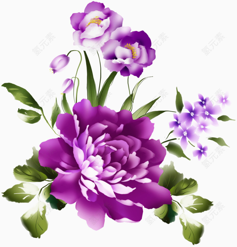 彩绘鲜花效果元素免抠素材