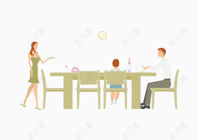 矢量一家三口吃饭