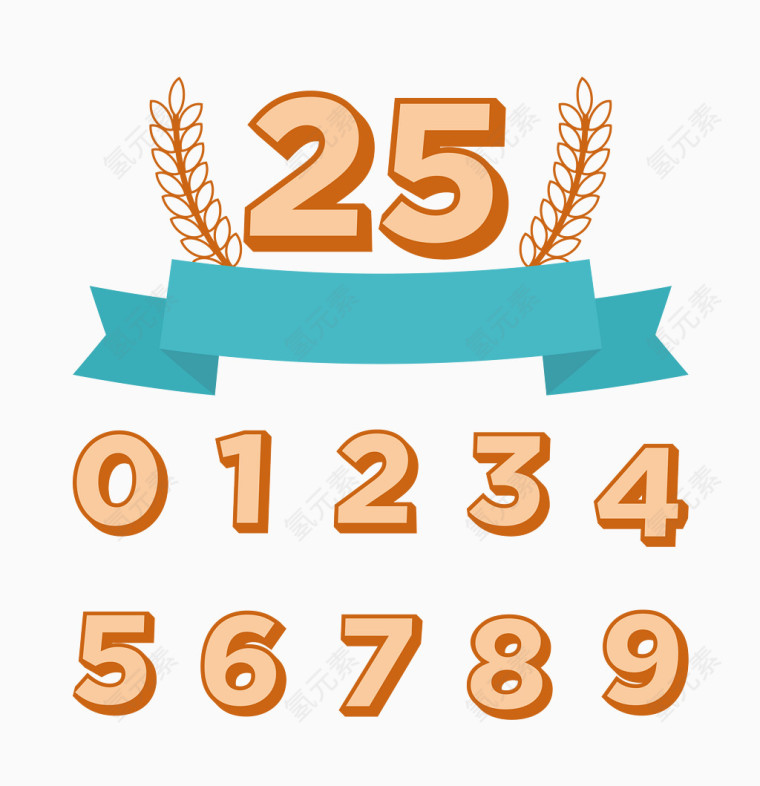 复古麦穗边框周年纪念数字可替换