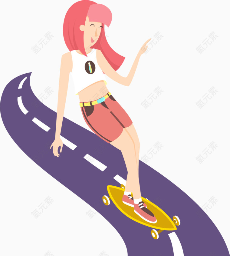 矢量滑板性感女孩