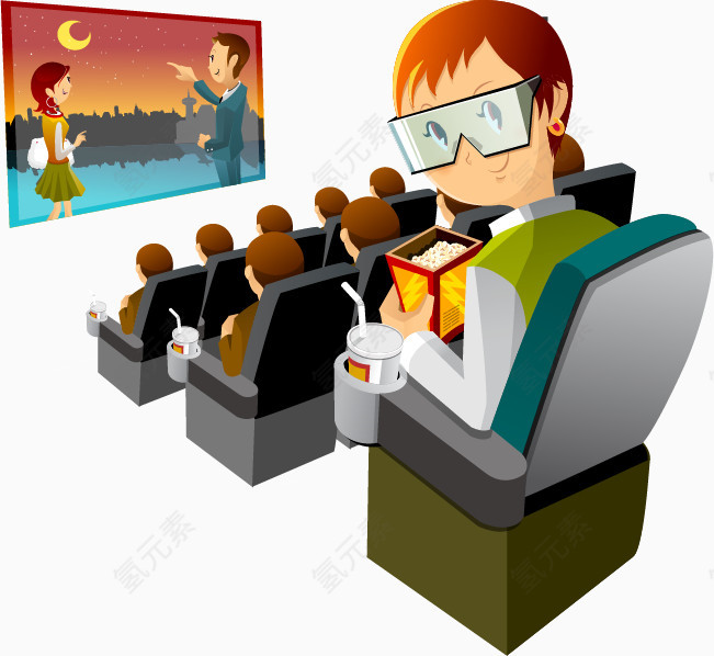 矢量手绘看电影