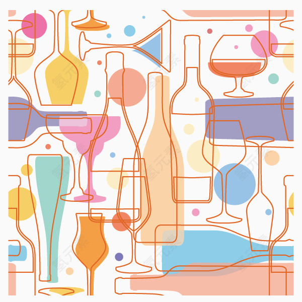线描 酒杯 瓶子 矢量图 装饰图案