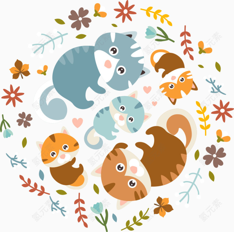 矢量小猫与花环