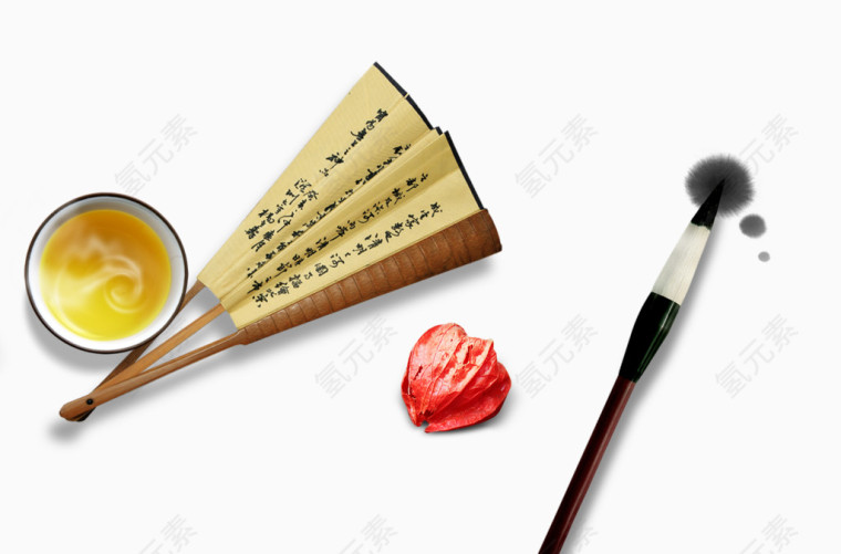 扇子毛笔茶