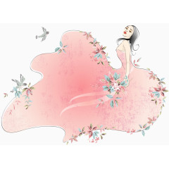 粉色婚纱的美丽女孩矢量图