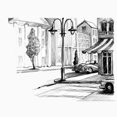 手绘线描欧式街道