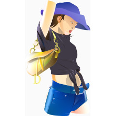 矢量手绘背包的女子