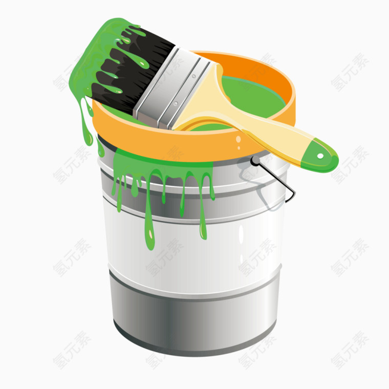 矢量绿色油漆桶金属水桶