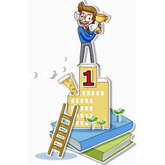 建筑上拿奖杯的人