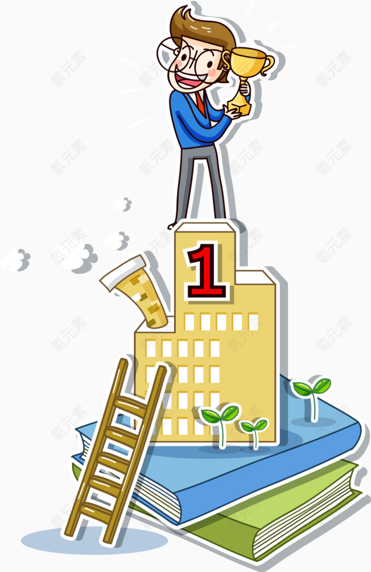 建筑上拿奖杯的人